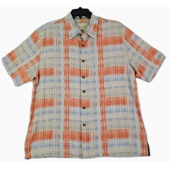Island Republic~Men's Size XL~ Multicolor Plaid Short Sleeve 100% Silk Button-Up - Picture 1 of 11